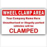 1 x Personalised Wheel Clamping/Clamp Area Sticker-Red on White-Car Park,Van,Parking Self Adhesive Vinyl Sign 